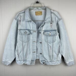Poclain Denim Light Wash Distressed Jean Jacket